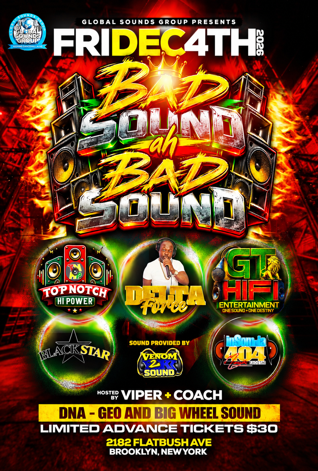 Bad Sound ah Bad Sound · Honoring Rebel Muzik event flyer